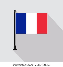 Flat France Rectangle Flag Pole in Official Colors