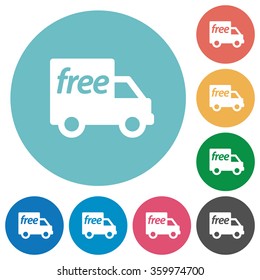 Flat free shipping icon set on round color background.