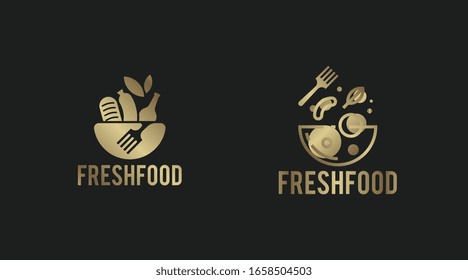 Plantilla de logotipo de comida fresca plana vectorial