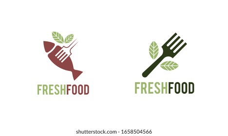 Flat fresh food logo template vector