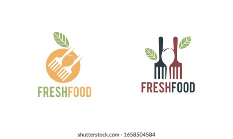 Plantilla de logotipo de comida fresca plana vectorial