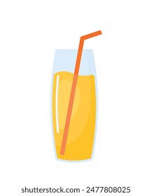 Flat Fresh Orange Juice Animated Cartoon Icon. Refreshing Drink Vector illustration for Summer Beach Party Element Decoration
