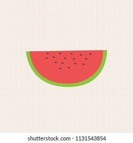 Flat fresh slice water melon on grid background vector illustration.Cute water melon on paper background