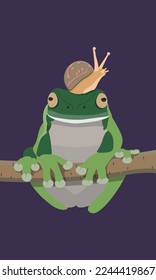 Flat frog character snail wildlife vector