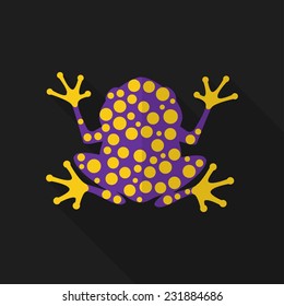 Flat frog with long shadow. Crazy colors.. Vector illustration, icon. Modern design