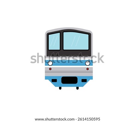 Flat Front View Illustration of a Modern Blue and Grey Train