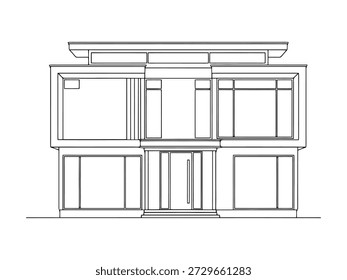 Flache Vorderansicht des modernen Hauses. Skizze der Fassade.