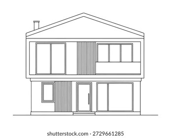 Flache Vorderansicht des modernen Hauses. Skizze der Fassade.