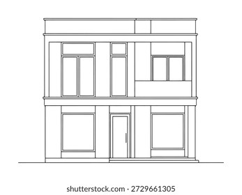 Flache Vorderansicht des modernen Hauses. Skizze der Fassade.