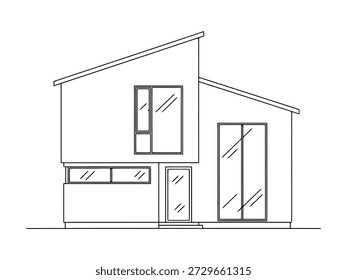 Flache Vorderansicht des modernen Hauses. Skizze der Fassade.
