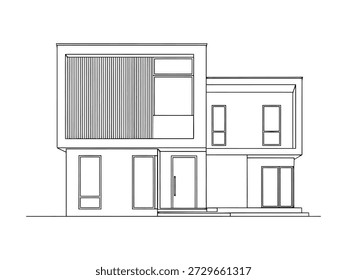 Flache Vorderansicht des modernen Hauses. Skizze der Fassade.