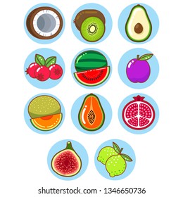 Flat fruit colorful icon set 2