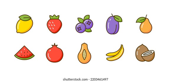 Flat fruit icon lemon vector strawberry tropical coconut quince watermelon plum sign