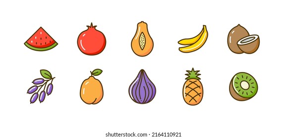 Flat fruit icon pomegranate vector pineapple tropical coconut kiwi quince watermelon sign