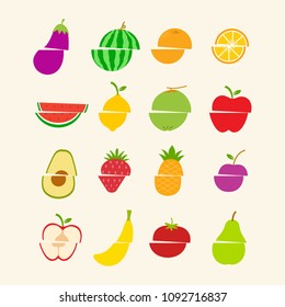 Flat Fruit icon is truncated Vector Illustrations