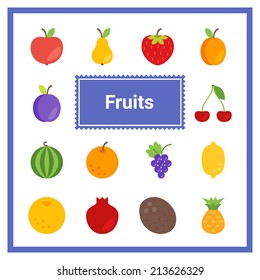 Flat fruit icons set. Perfect for web and mobile applications 