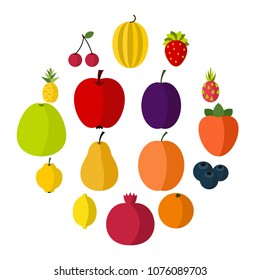 Flat fruit icons set. Universal fruit icons to use for web and mobile UI, set of basic fruit elements isolated vector illustration