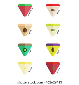 Flat fruit icons. The triangular shape of a cross sectional view
