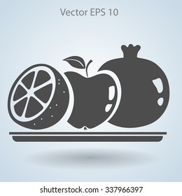 Flat fruit on a plate icon.