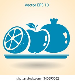 Flat fruit on a plate icon.