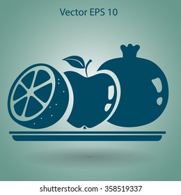 Flat fruit on a plate icon.