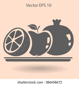 Flat fruit on a plate icon.