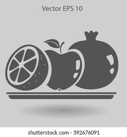 Flat fruit on a plate icon.