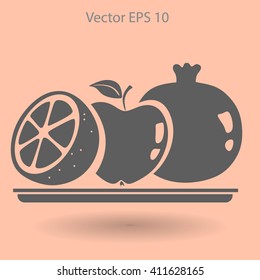 Flat fruit on a plate icon.