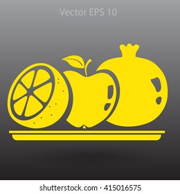 Flat fruit on a plate icon.