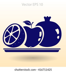 Flat fruit on a plate icon.