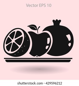 Flat fruit on a plate icon.