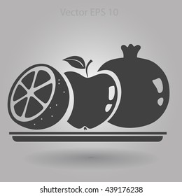 Flat fruit on a plate icon.