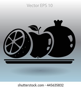 Flat fruit on a plate icon.