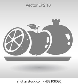 Flat fruit on a plate icon.