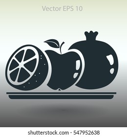 Flat fruit on a plate icon.
