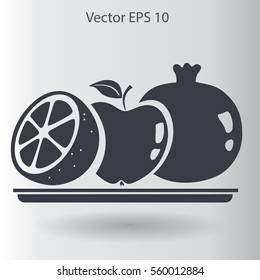 Flat fruit on a plate icon.