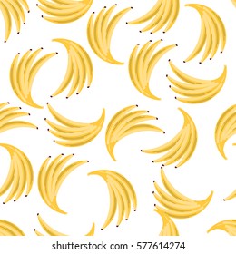 Flat fruit seamless pattern with natural yellow bunches of bananas on white background vector illustration