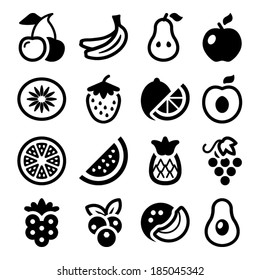 flat fruits icons set. isolated. black color