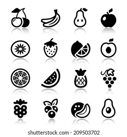 flat fruits icons set. isolated. black color with reflex