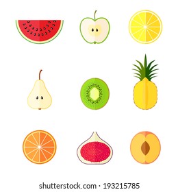 Flat fruits icons. Vector illustration