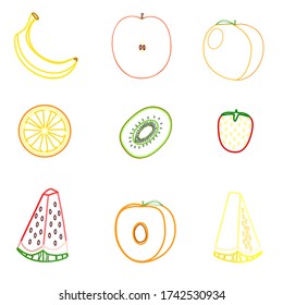 Flat fruits isolated. Food icon set on white background. Fresh natural kivi. Sweet fruit.