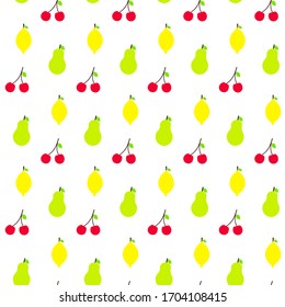 Flat Fruits Set Seamless Pattern.Vector Illustration of Food Background Over White.