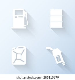Flat fuel icons with long shadows. Vector illustration
