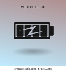 Flat full  battery charged  icon, vector illustration