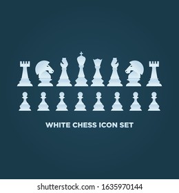 Flat and fun Chess Vector Illustration icon white set
