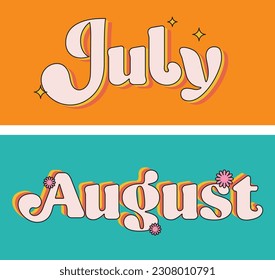 flat fun retro colorful design vector lettering month