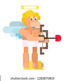 flat funny blond cupid with arrows and bow for a holiday