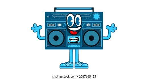 Flat Funny Boombox Cartoon Mascot Characters Vector Illustration