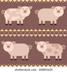 Flat funny pigs smiling Seamless Pattern vector design - stock vector illustration