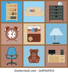 Flat furniture icons set vector